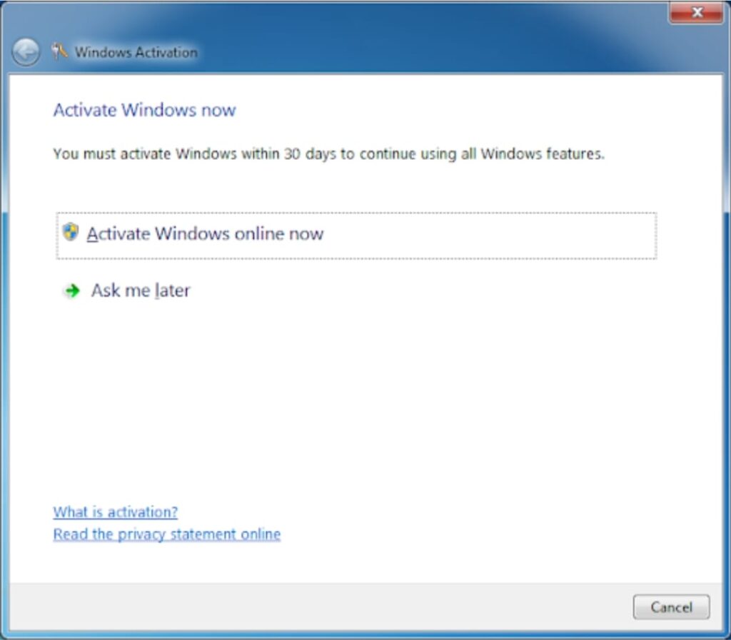 Active Windows now : You must activate windows within 30 days to continue using all windows features